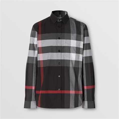 Burberry Men's Stretch Cotton Poplin Check Trim Shirt